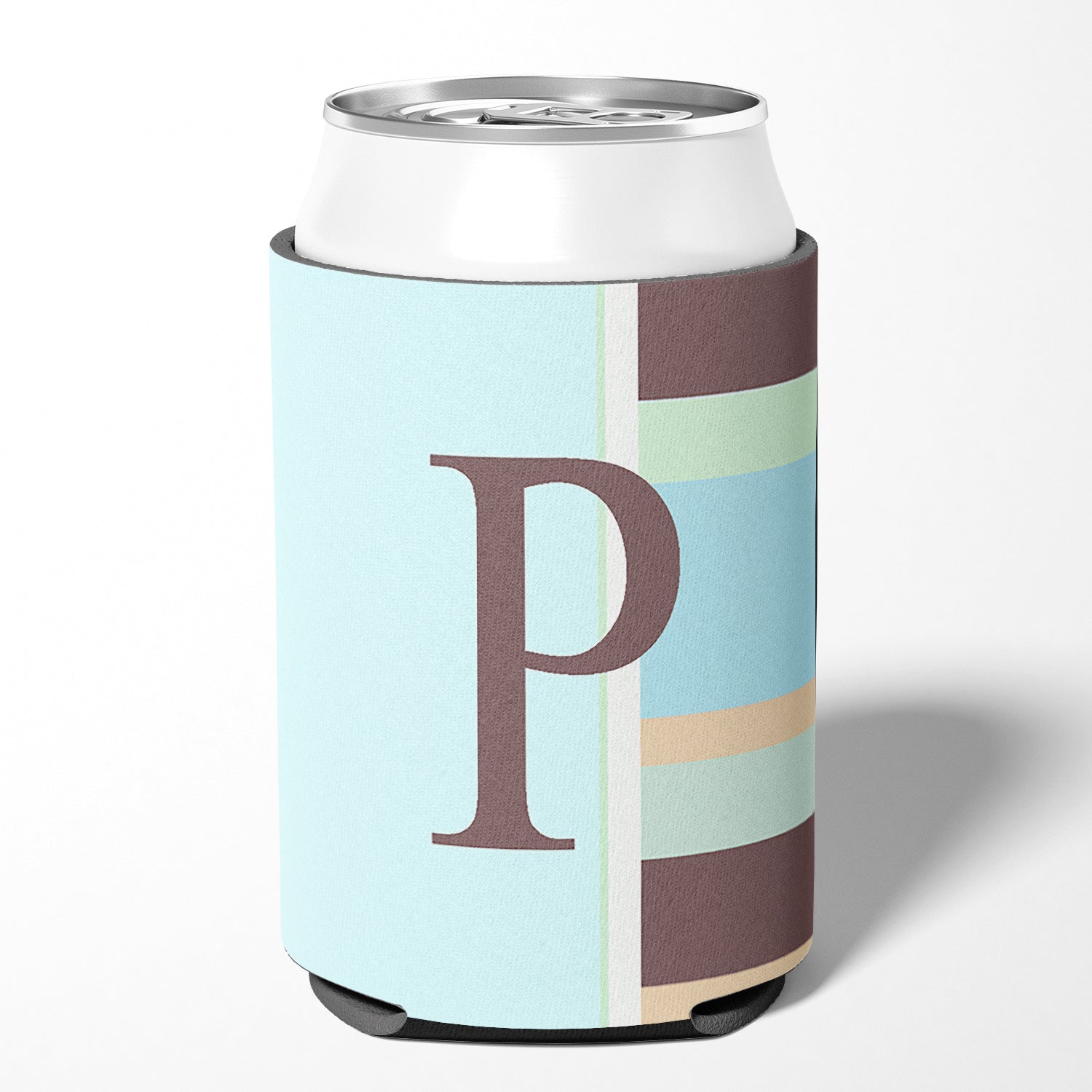 Letter P Initial Monogram - Blue Stripes Can or Bottle Beverage Insulator Hugger.