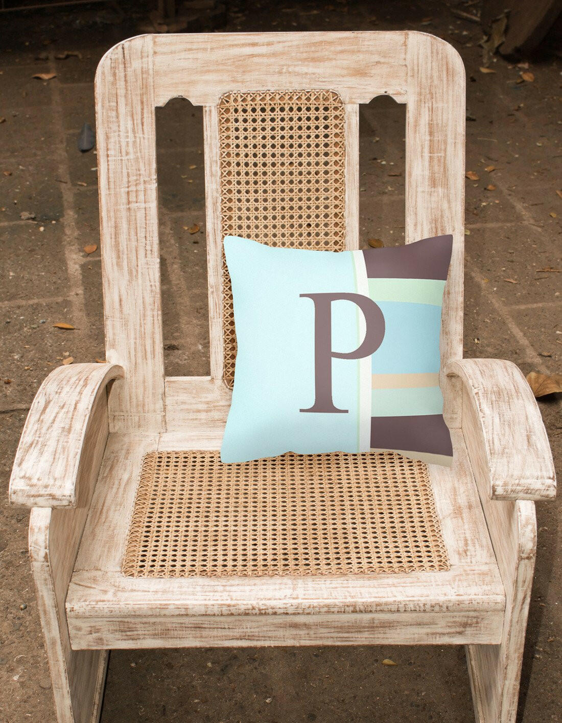 Letter P Initial Monogram - Blue Stripes Decorative   Canvas Fabric Pillow - the-store.com