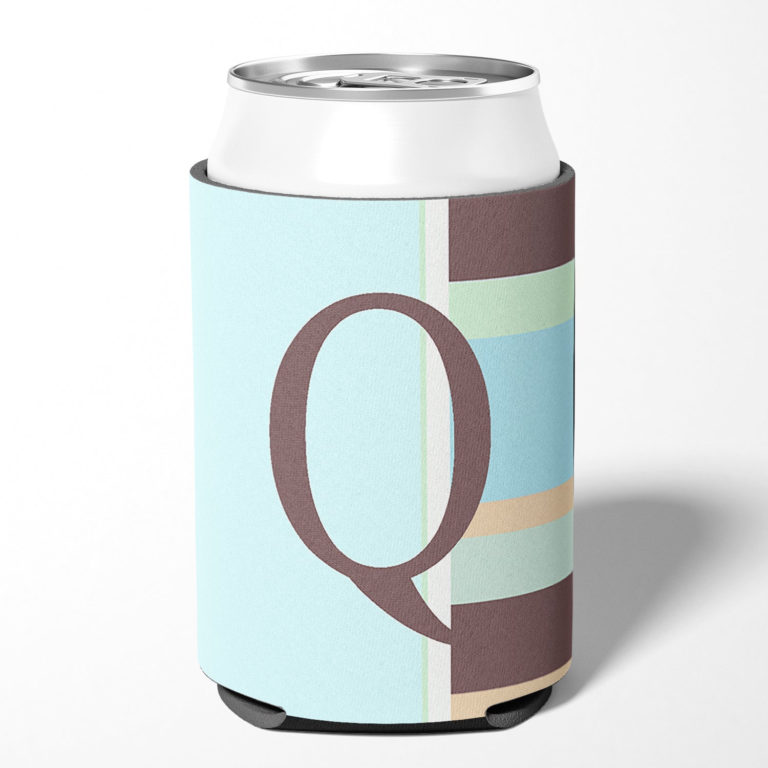Letter Q Initial Monogram - Blue Stripes Can or Bottle Beverage Insulator Hugger.