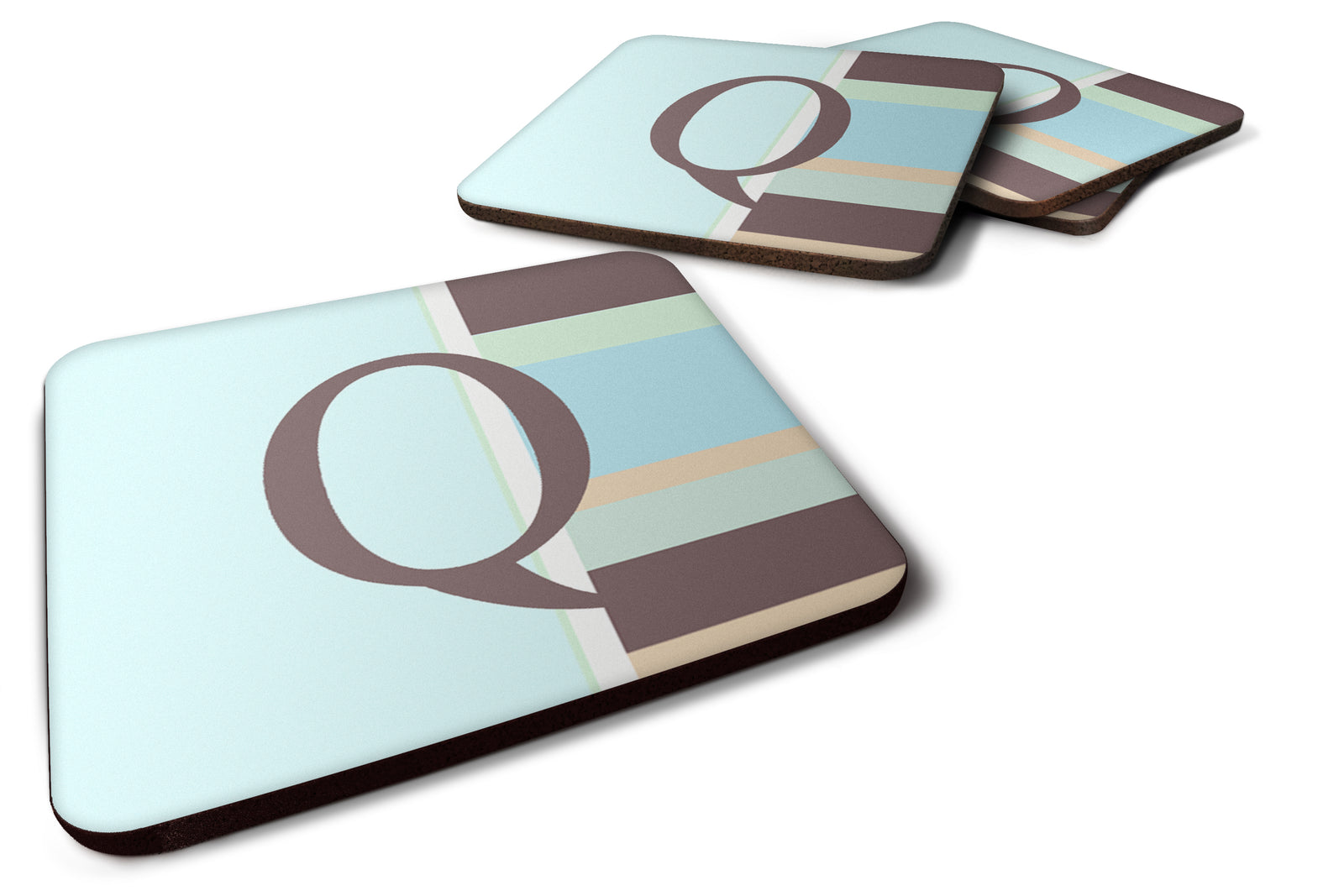 Set of 4 Monogram - Blue Stripes Foam Coasters Initial Letter Q - the-store.com