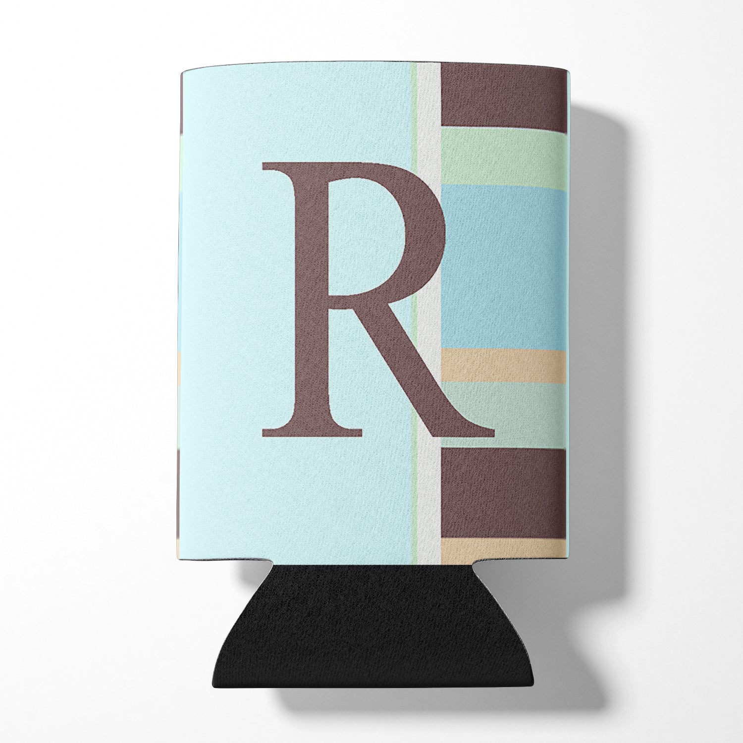 Letter R Initial Monogram - Blue Stripes Can or Bottle Beverage Insulator Hugger.