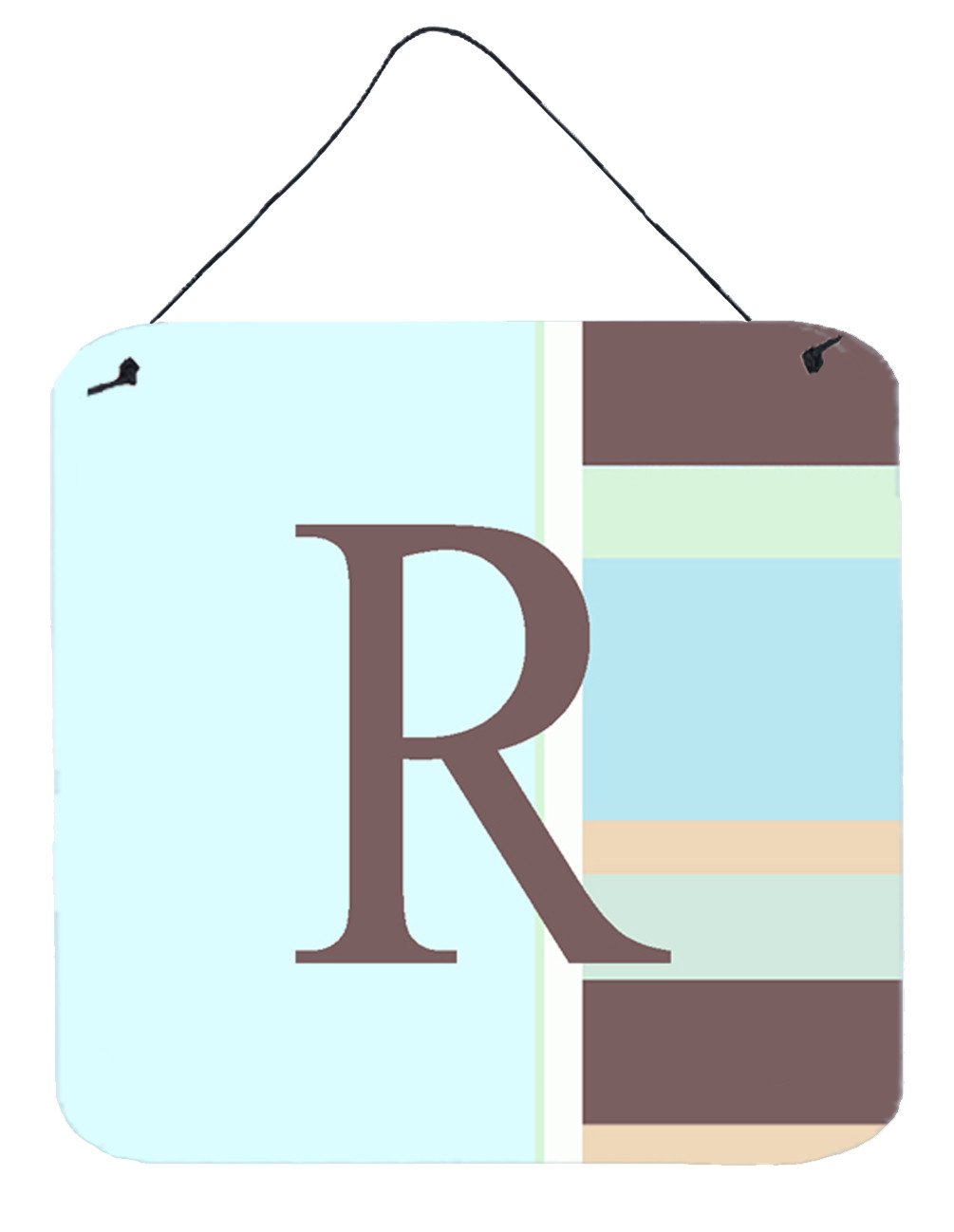 Letter R Initial Monogram - Blue Stripes Wall or Door Hanging Prints by Caroline&#39;s Treasures