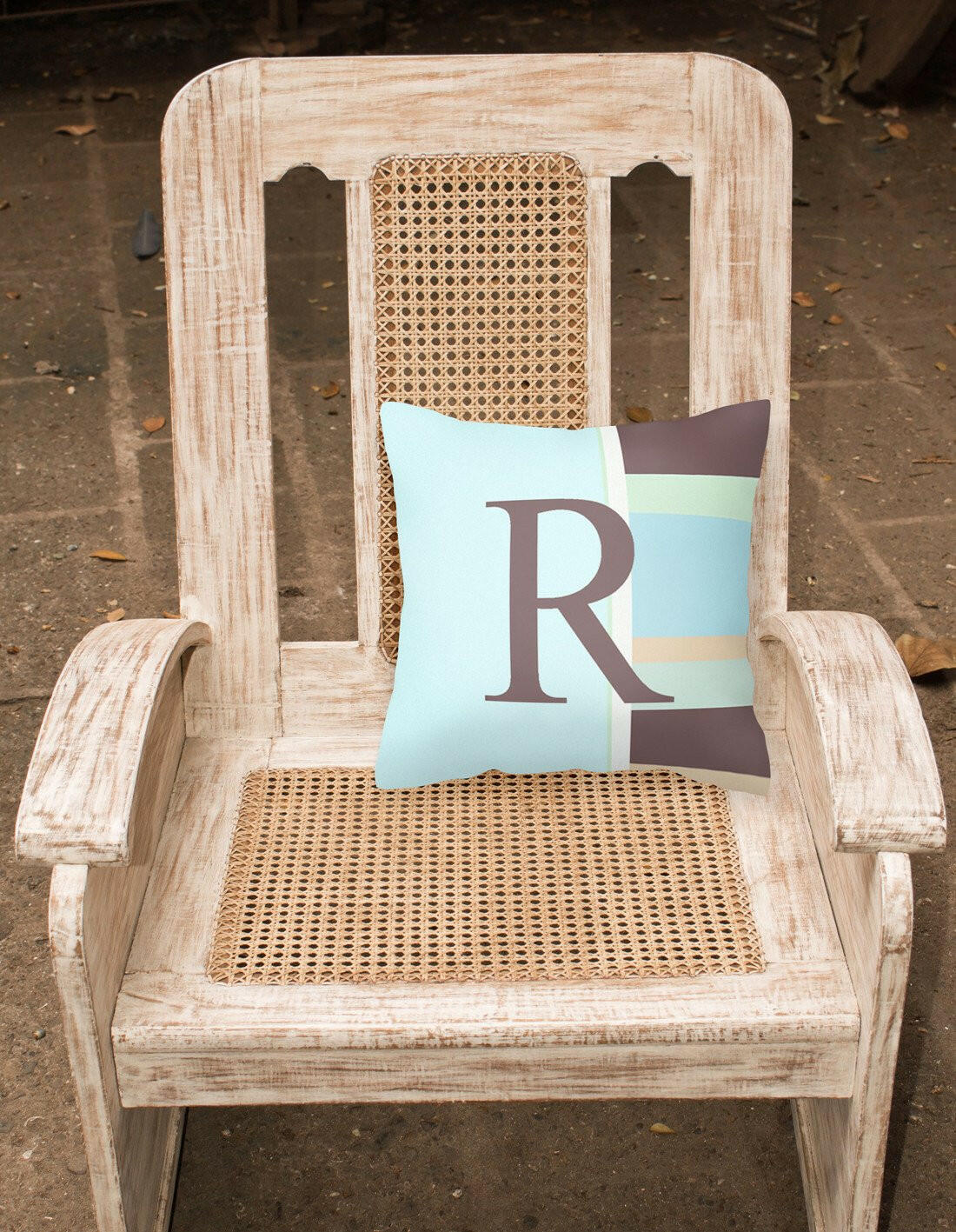 Letter R Initial Monogram - Blue Stripes Decorative   Canvas Fabric Pillow - the-store.com