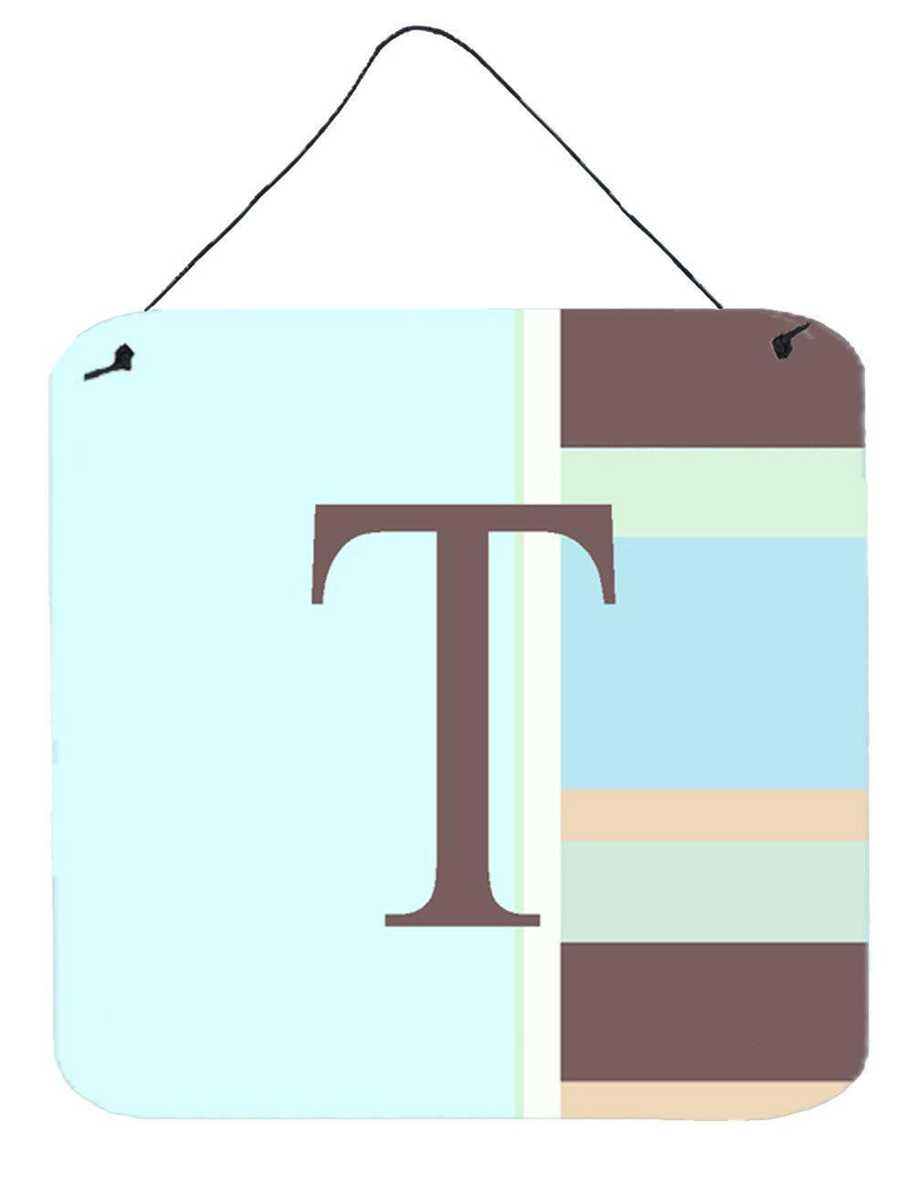 Letter T Initial Monogram - Blue Stripes Wall or Door Hanging Prints by Caroline's Treasures