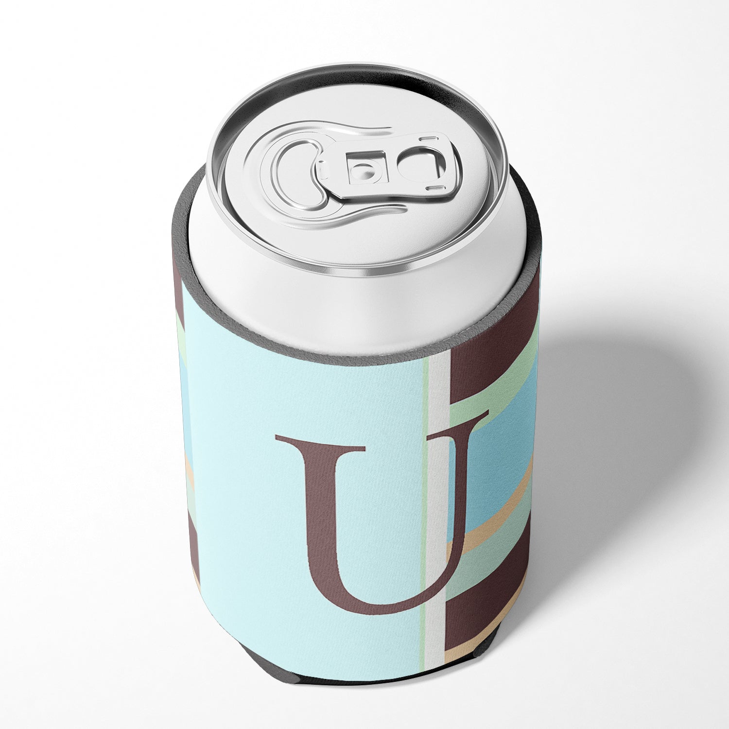 Letter U Initial Monogram - Blue Stripes Can or Bottle Beverage Insulator Hugger