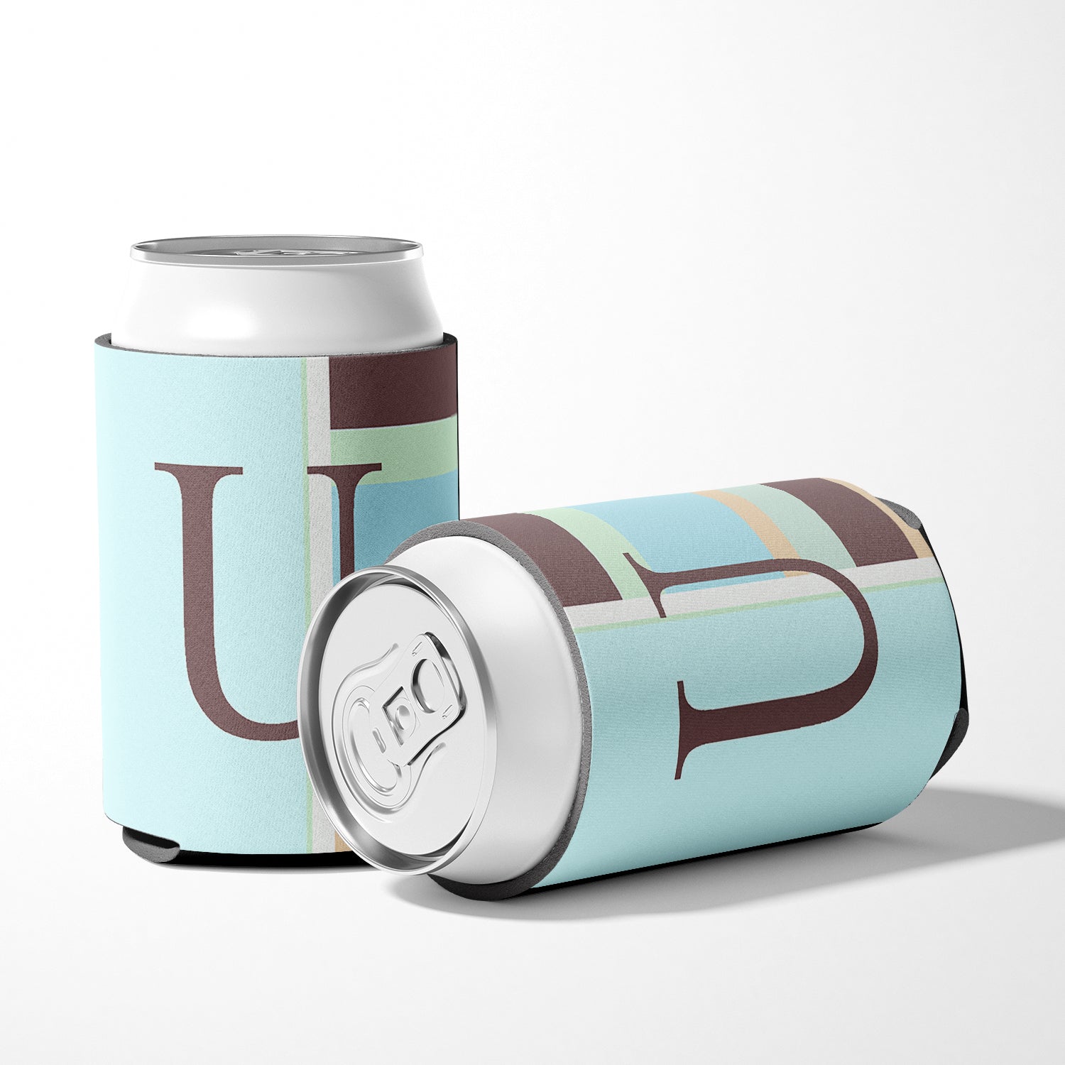 Letter U Initial Monogram - Blue Stripes Can or Bottle Beverage Insulator Hugger