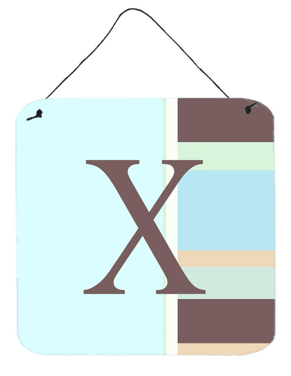 Letter X Initial Monogram - Blue Stripes Wall or Door Hanging Prints by Caroline&#39;s Treasures
