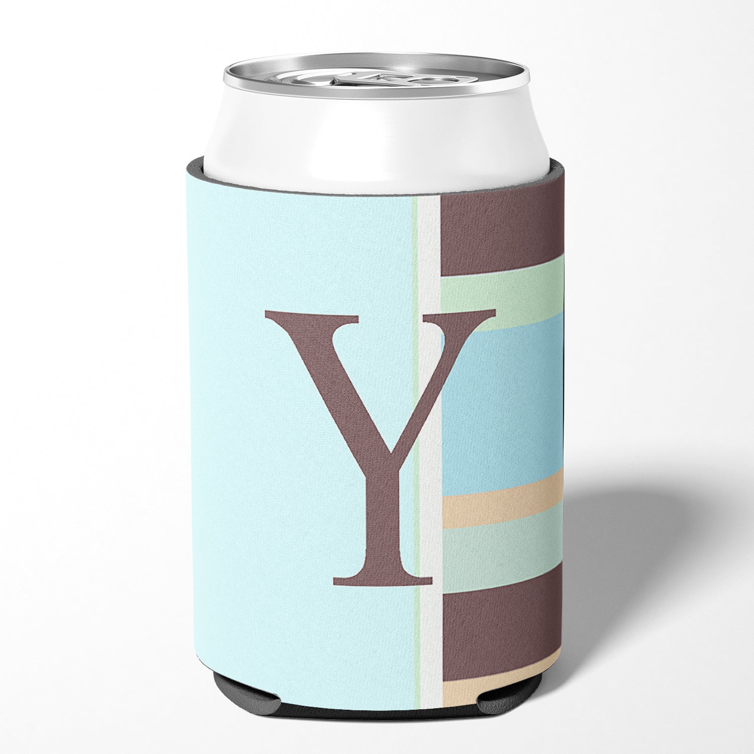 Letter Y Initial Monogram - Blue Stripes Can or Bottle Beverage Insulator Hugger.