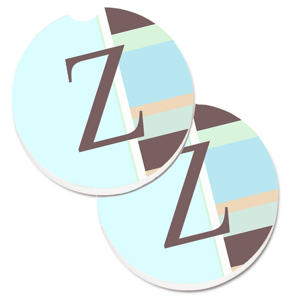 Letter Z Initial Monogram - Blue Stripes Set of 2 Cup Holder Car Coasters CJ1003-ZCARC by Caroline&#39;s Treasures