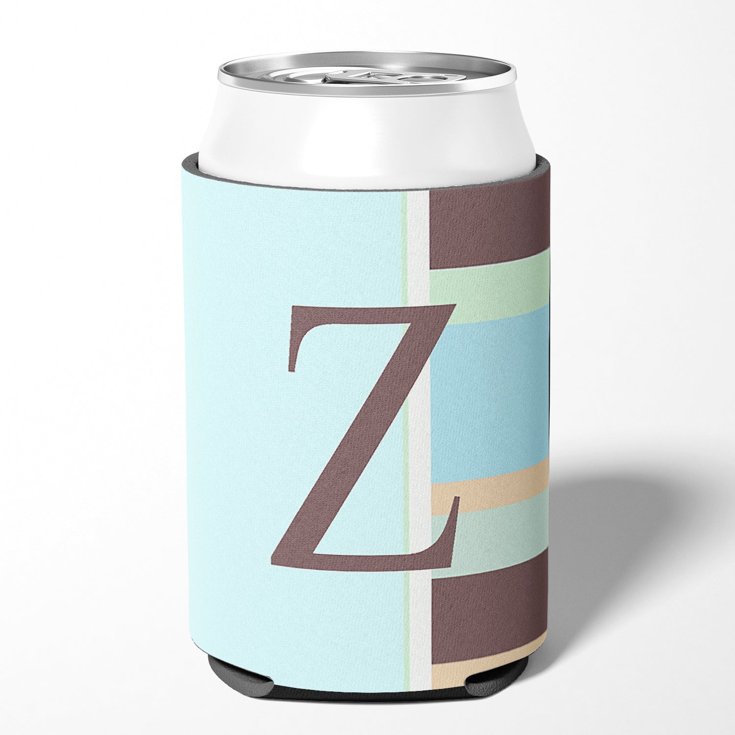 Letter Z Initial Monogram - Blue Stripes Can or Bottle Beverage Insulator Hugger.