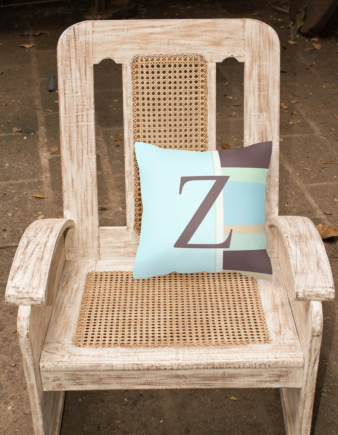 Letter Z Initial Monogram - Blue Stripes Decorative   Canvas Fabric Pillow - the-store.com