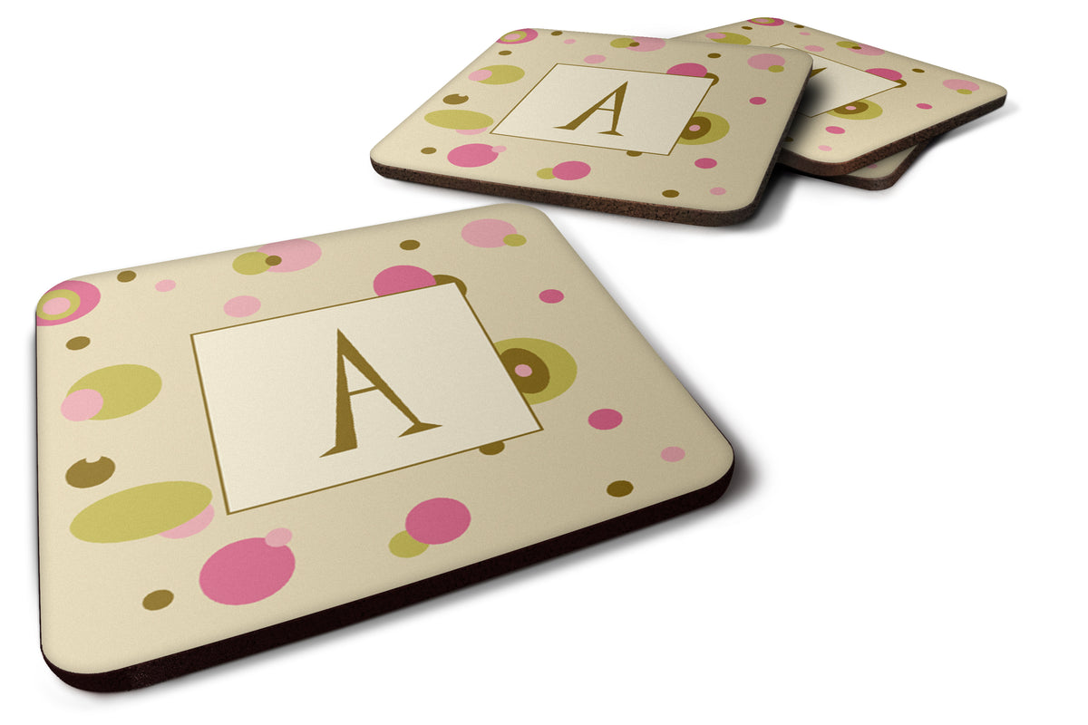 Set of 4 Monogram - Tan Dots Foam Coasters Initial Letter A - the-store.com