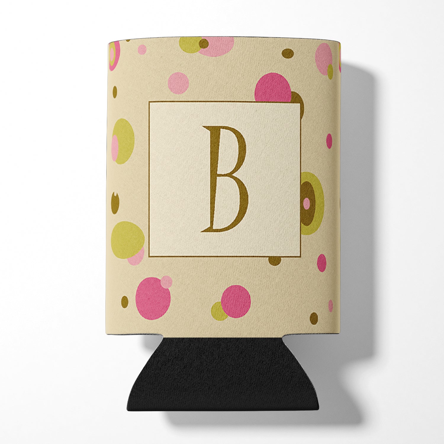 Letter B Initial Monogram - Tan Dots Can or Bottle Beverage Insulator Hugger.