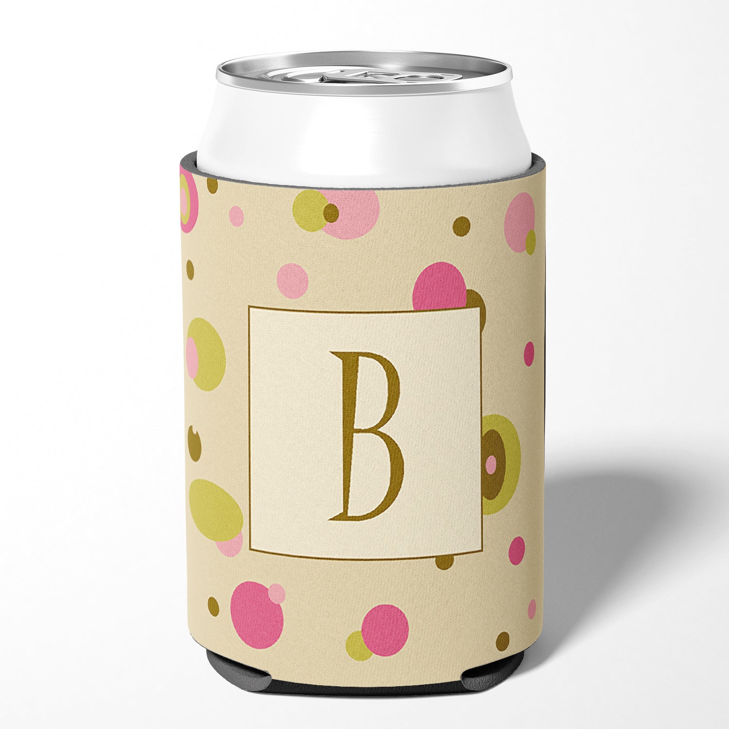Letter B Initial Monogram - Tan Dots Can or Bottle Beverage Insulator Hugger.