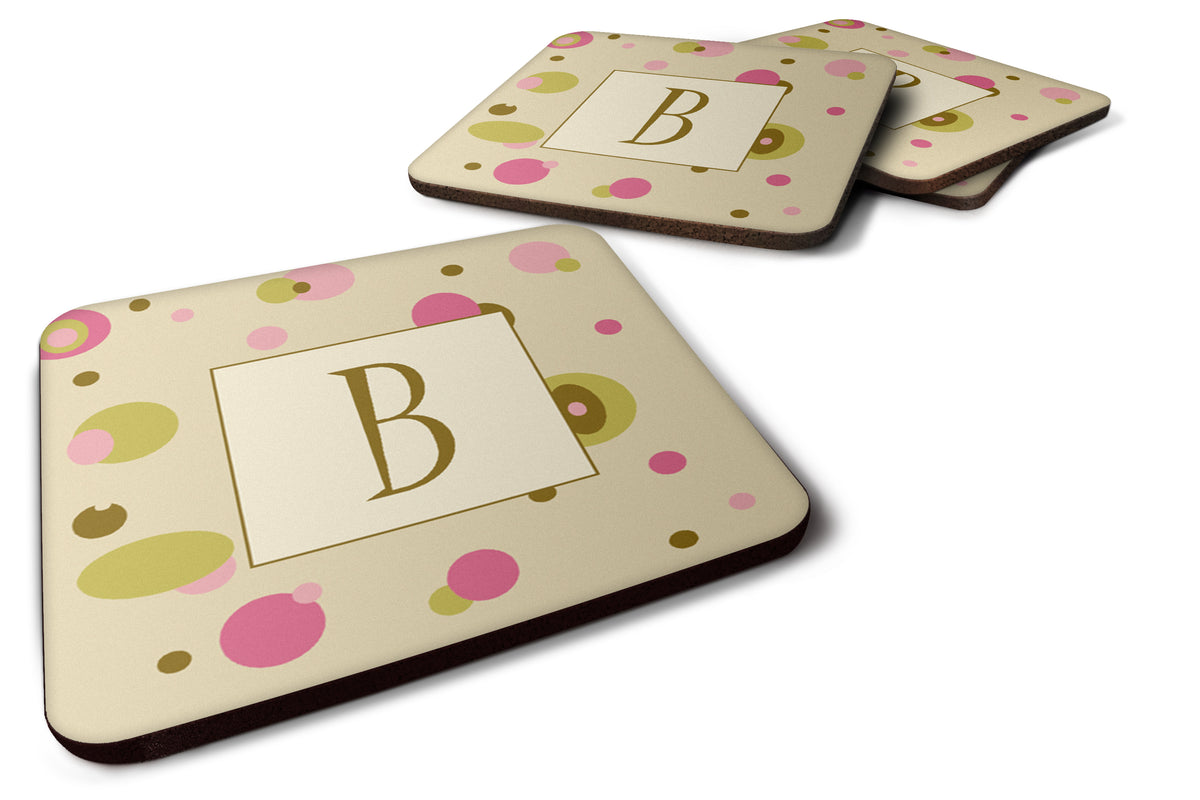 Set of 4 Monogram - Tan Dots Foam Coasters Initial Letter B - the-store.com