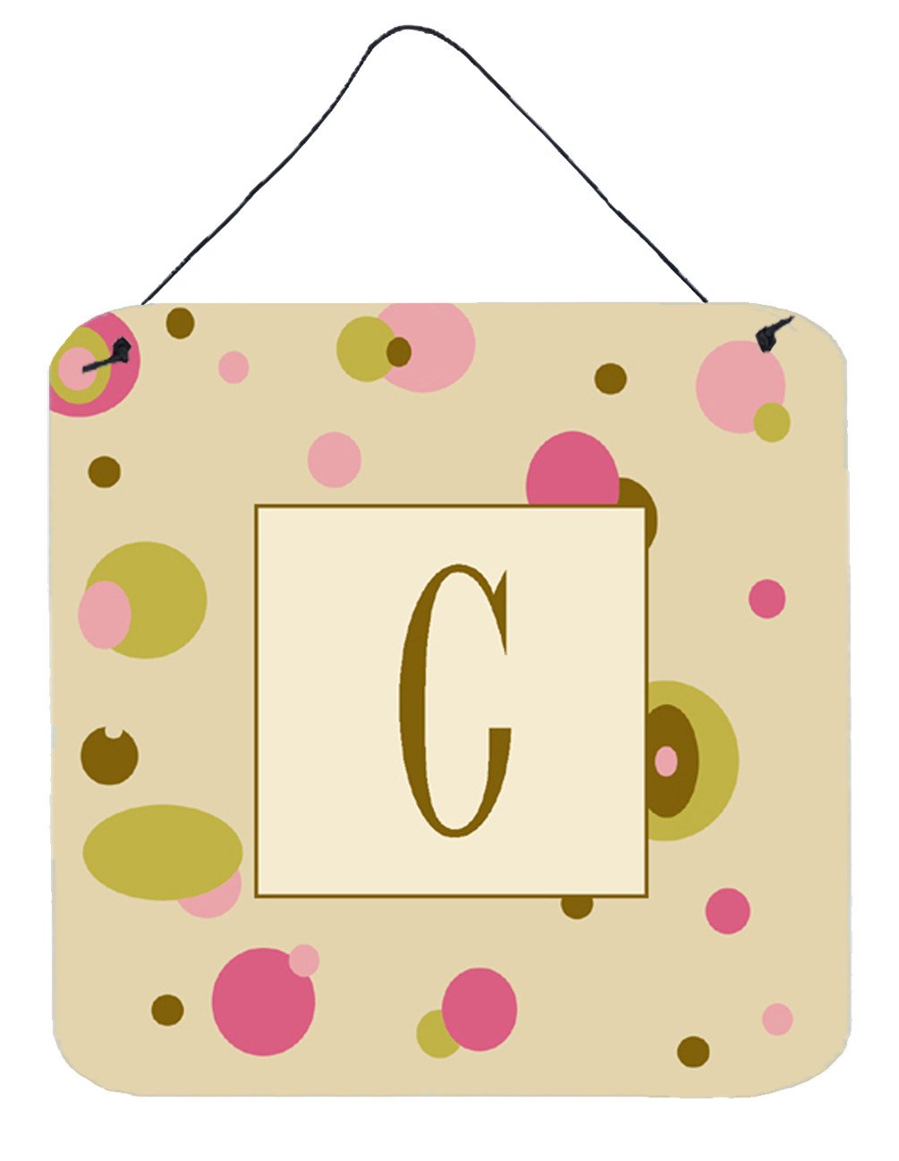 Letter C Initial Monogram - Tan Dots Wall or Door Hanging Prints by Caroline's Treasures