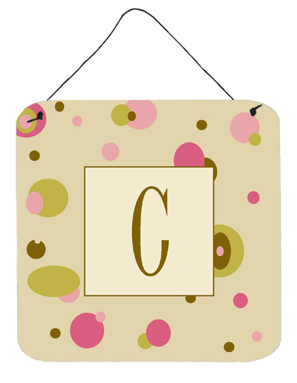 Letter C Initial Monogram - Tan Dots Wall or Door Hanging Prints by Caroline&#39;s Treasures