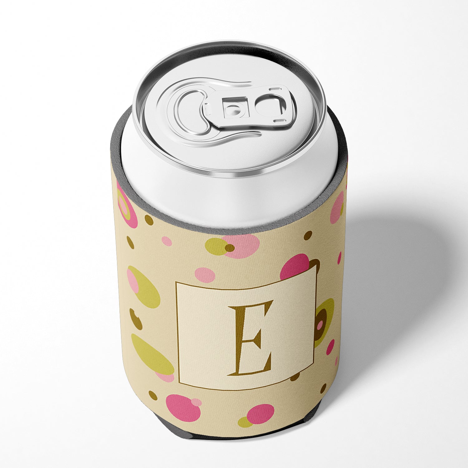 Letter E Initial Monogram - Tan Dots Can or Bottle Beverage Insulator Hugger.