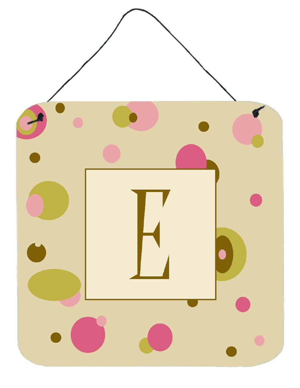 Letter E Initial Monogram - Tan Dots Wall or Door Hanging Prints by Caroline's Treasures