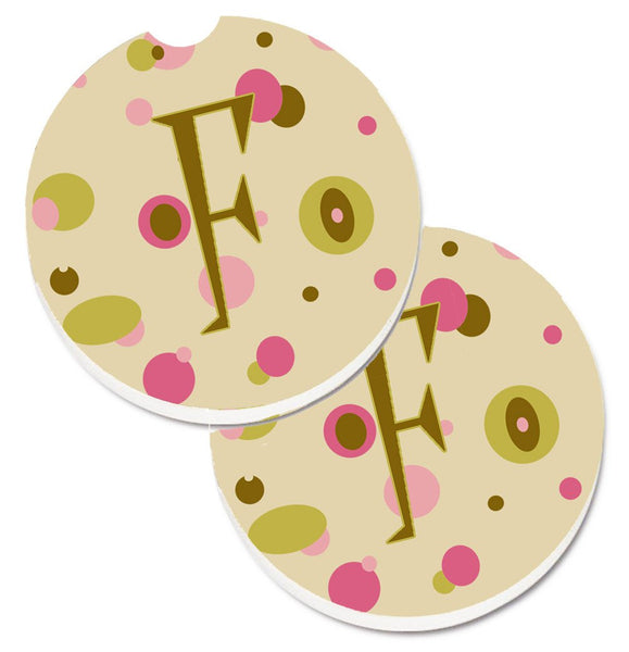 Letter F Initial Monogram - Tan Dots Set of 2 Cup Holder Car Coasters CJ1004-FCARC by Caroline's Treasures