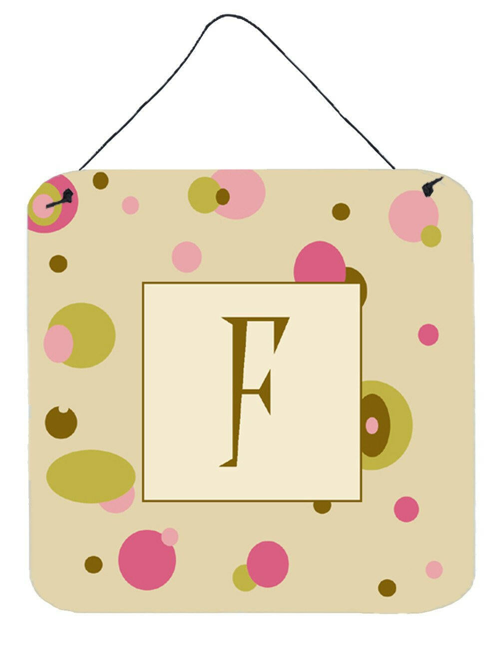 Letter F Initial Monogram - Tan Dots Wall or Door Hanging Prints by Caroline&#39;s Treasures