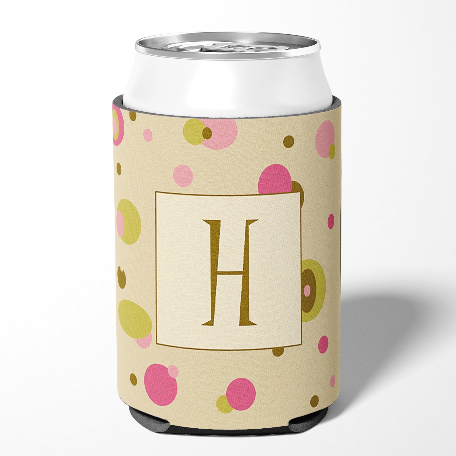 Letter H Initial Monogram - Tan Dots Can or Bottle Beverage Insulator Hugger