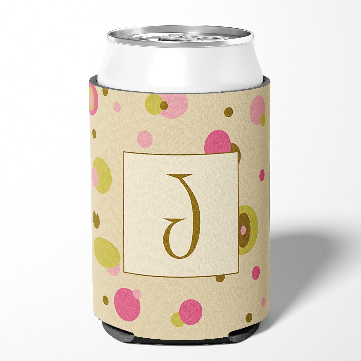 Lettre J Initial Monogram - Tan Dots Can ou Bottle Beverage Insulator Hugger