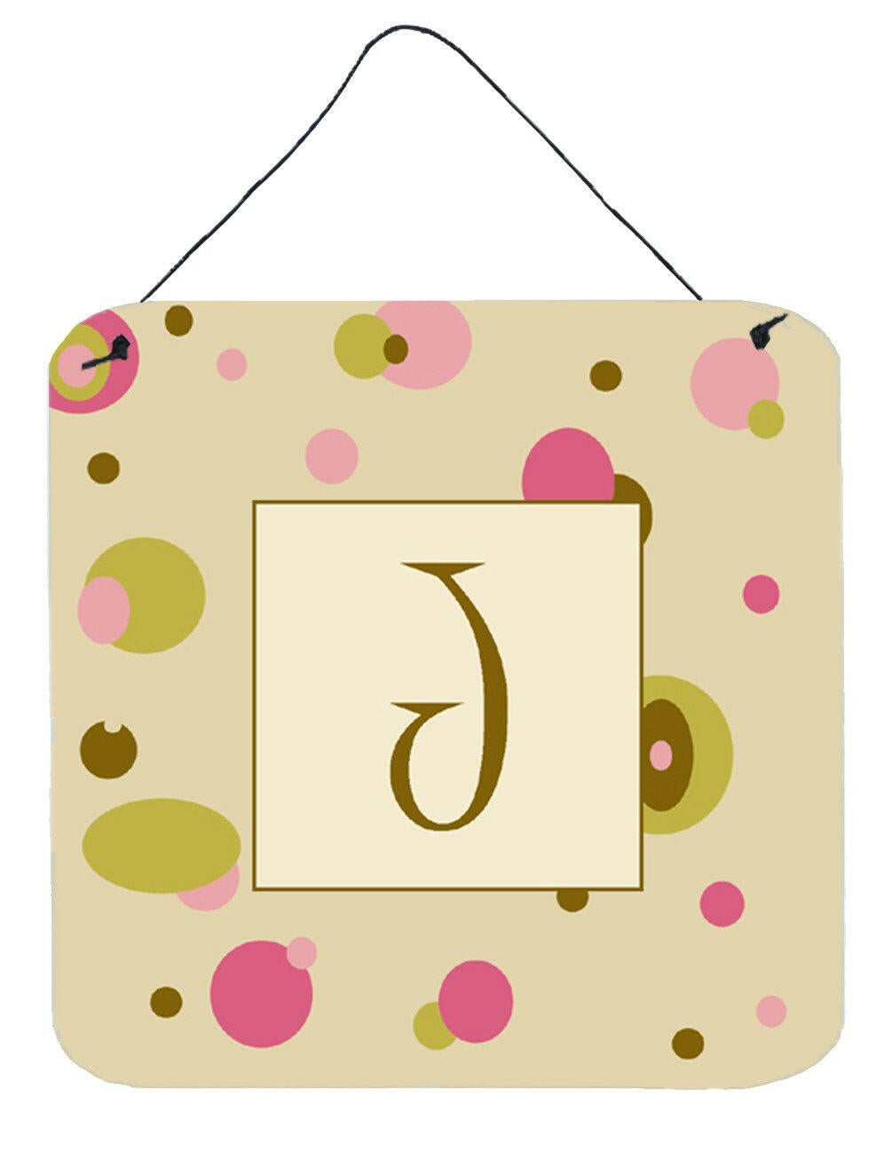 Letter J Initial Monogram - Tan Dots Wall or Door Hanging Prints by Caroline&#39;s Treasures
