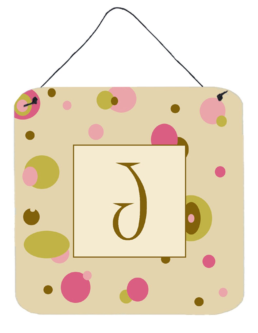 Letter J Initial Monogram - Tan Dots Wall or Door Hanging Prints by Caroline's Treasures