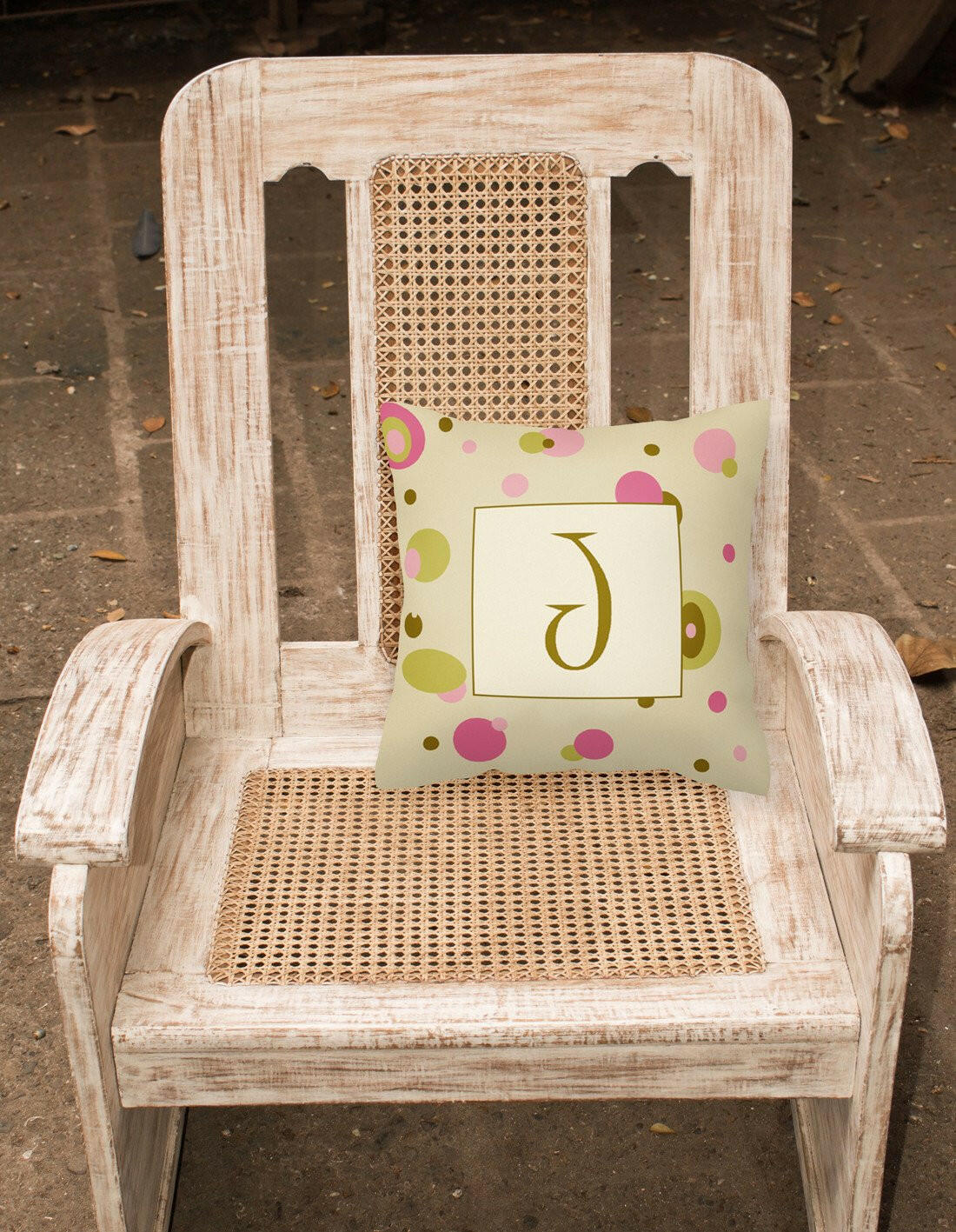 Letter J Initial Monogram - Tan Dots Decorative   Canvas Fabric Pillow - the-store.com