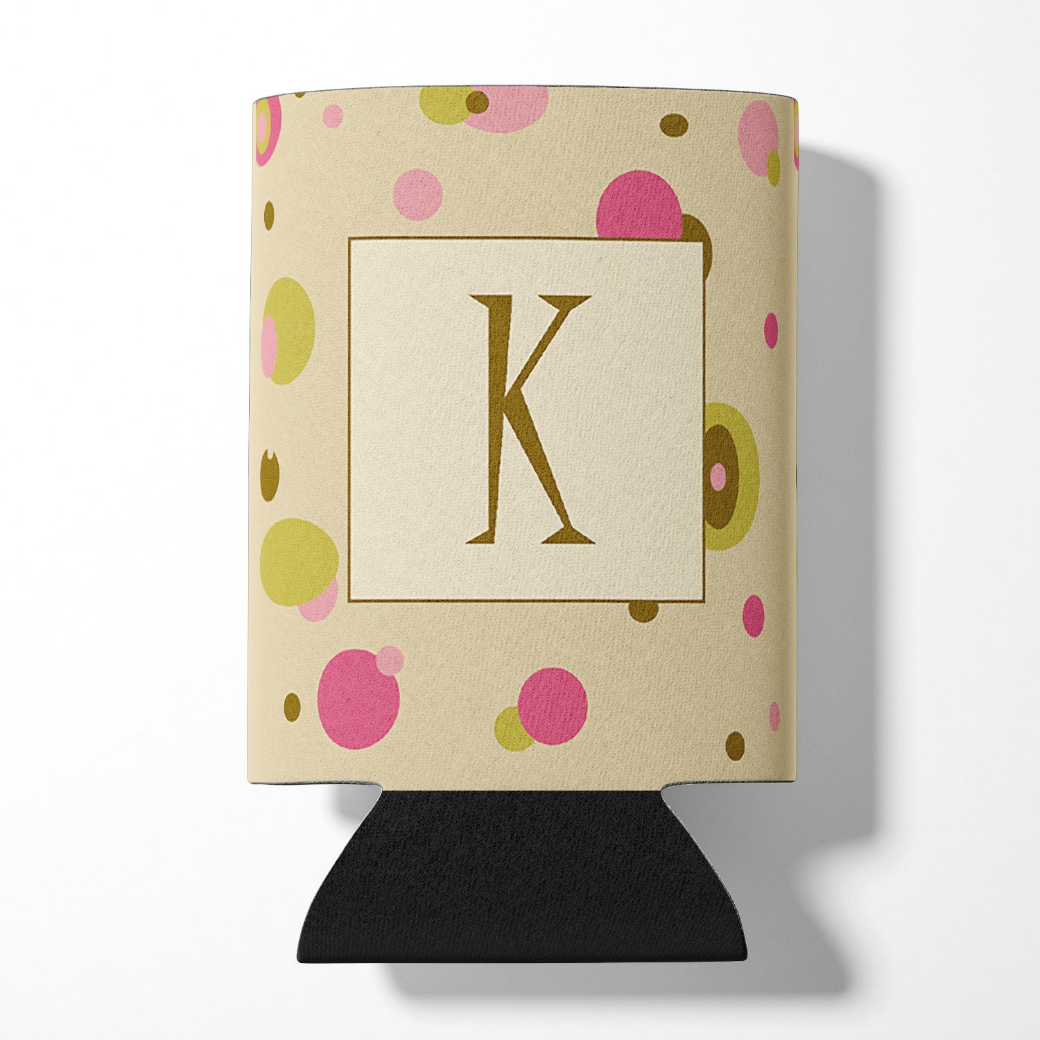 Letter K Initial Monogram - Tan Dots Can or Bottle Beverage Insulator Hugger.