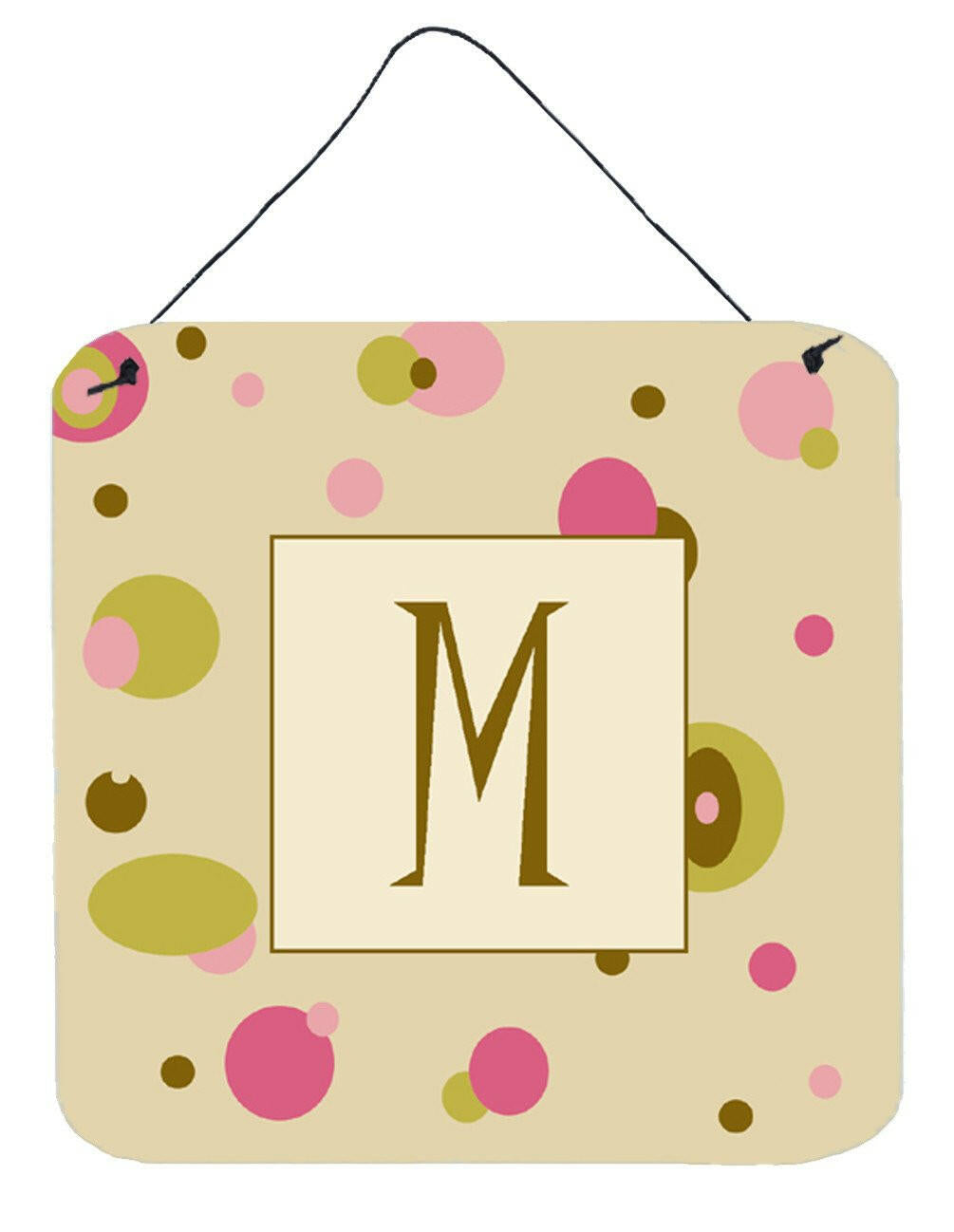 Letter M Initial Monogram - Tan Dots Wall or Door Hanging Prints by Caroline's Treasures