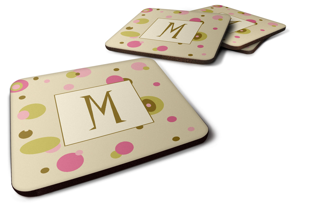 Set of 4 Monogram - Tan Dots Foam Coasters Initial Letter M - the-store.com