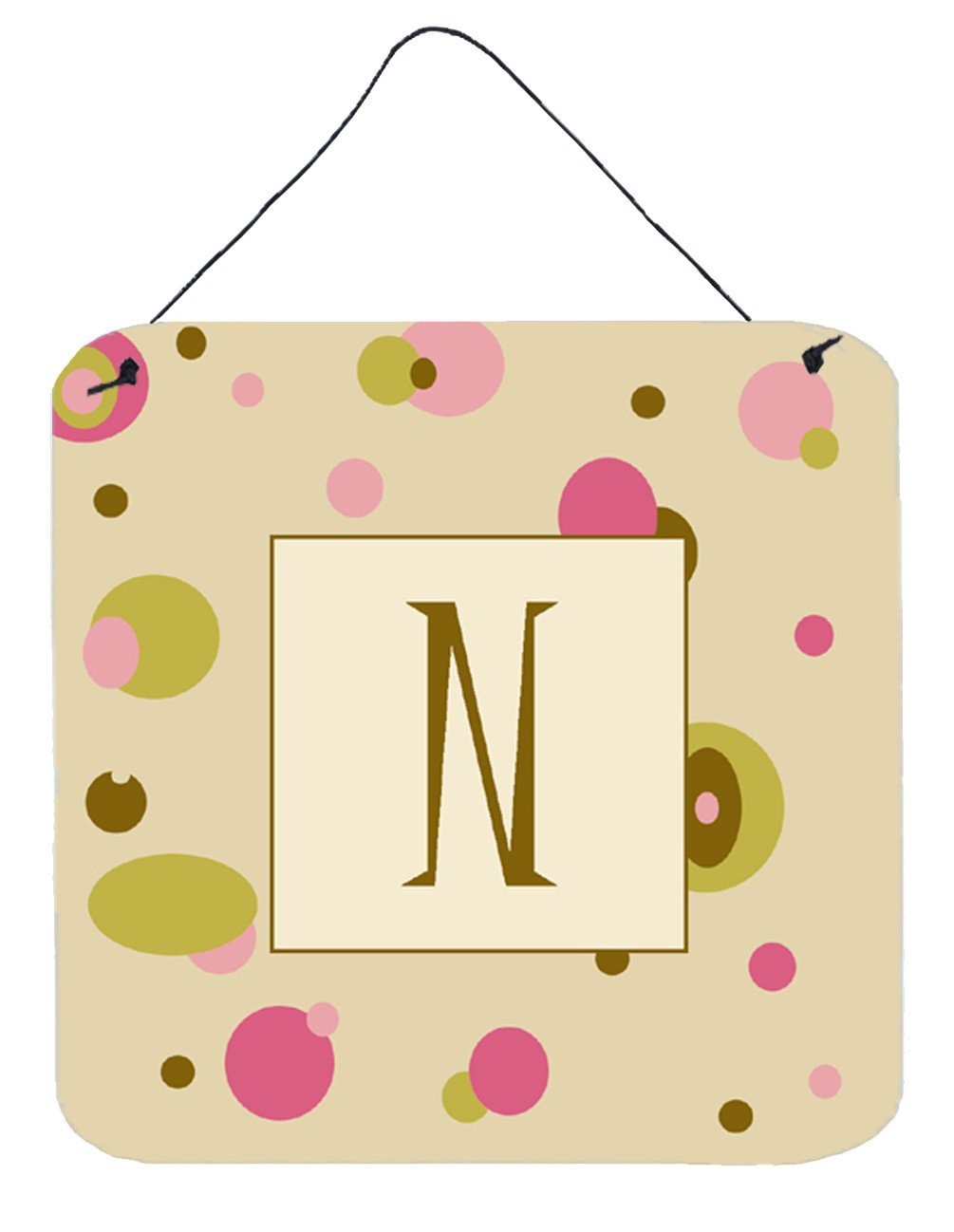 Letter N Initial Monogram - Tan Dots Wall or Door Hanging Prints by Caroline's Treasures