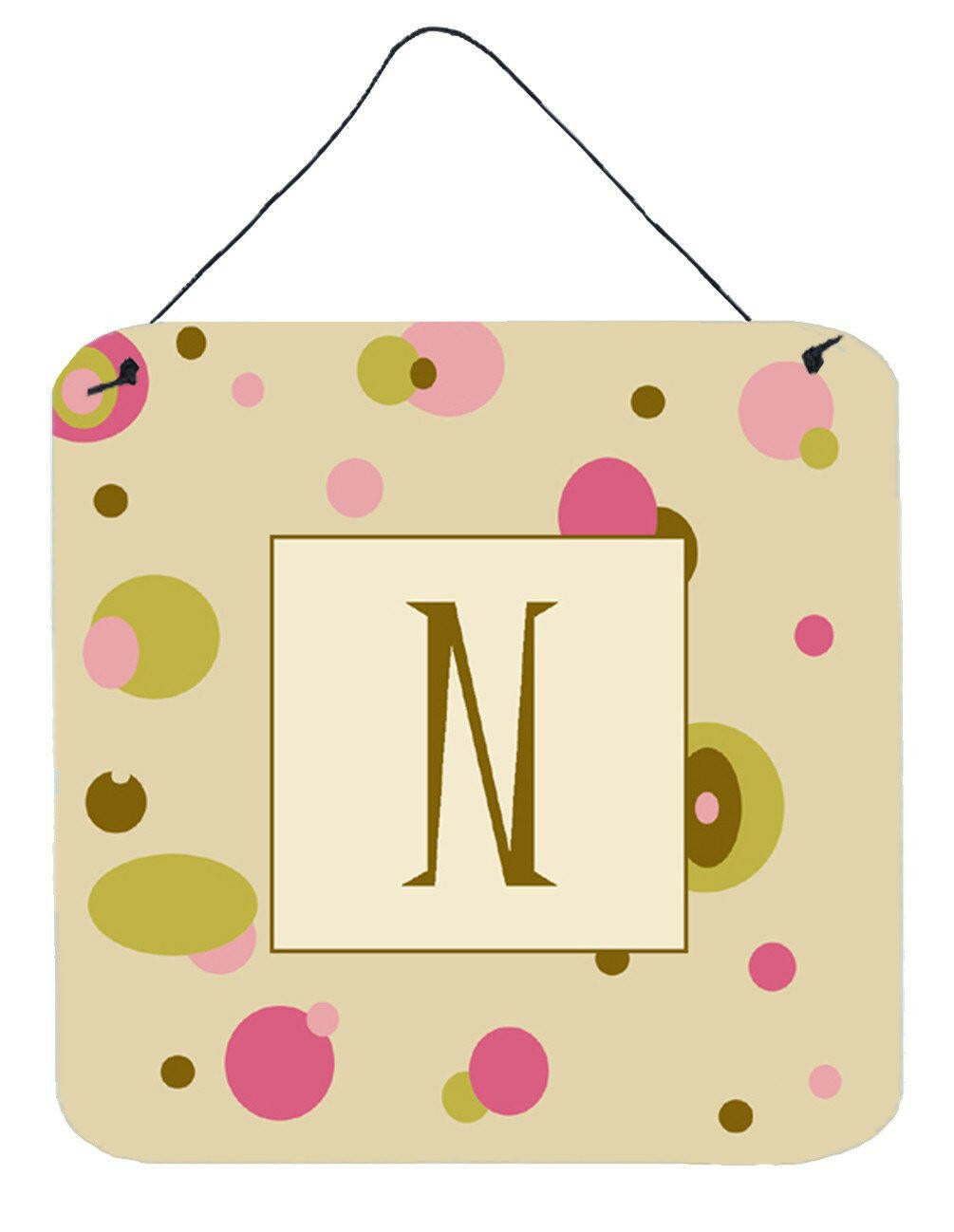 Letter N Initial Monogram - Tan Dots Wall or Door Hanging Prints by Caroline&#39;s Treasures