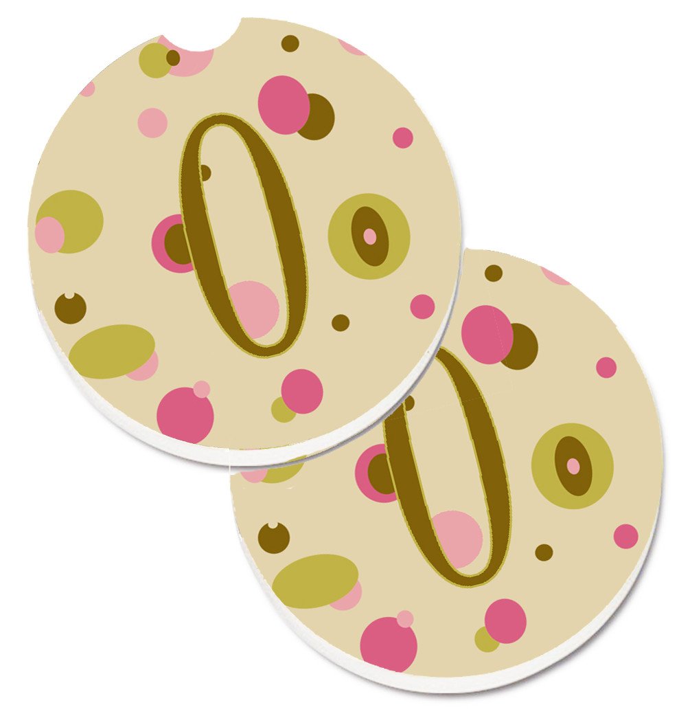 Letter O Initial Monogram - Tan Dots Set of 2 Cup Holder Car Coasters CJ1004-OCARC by Caroline&#39;s Treasures