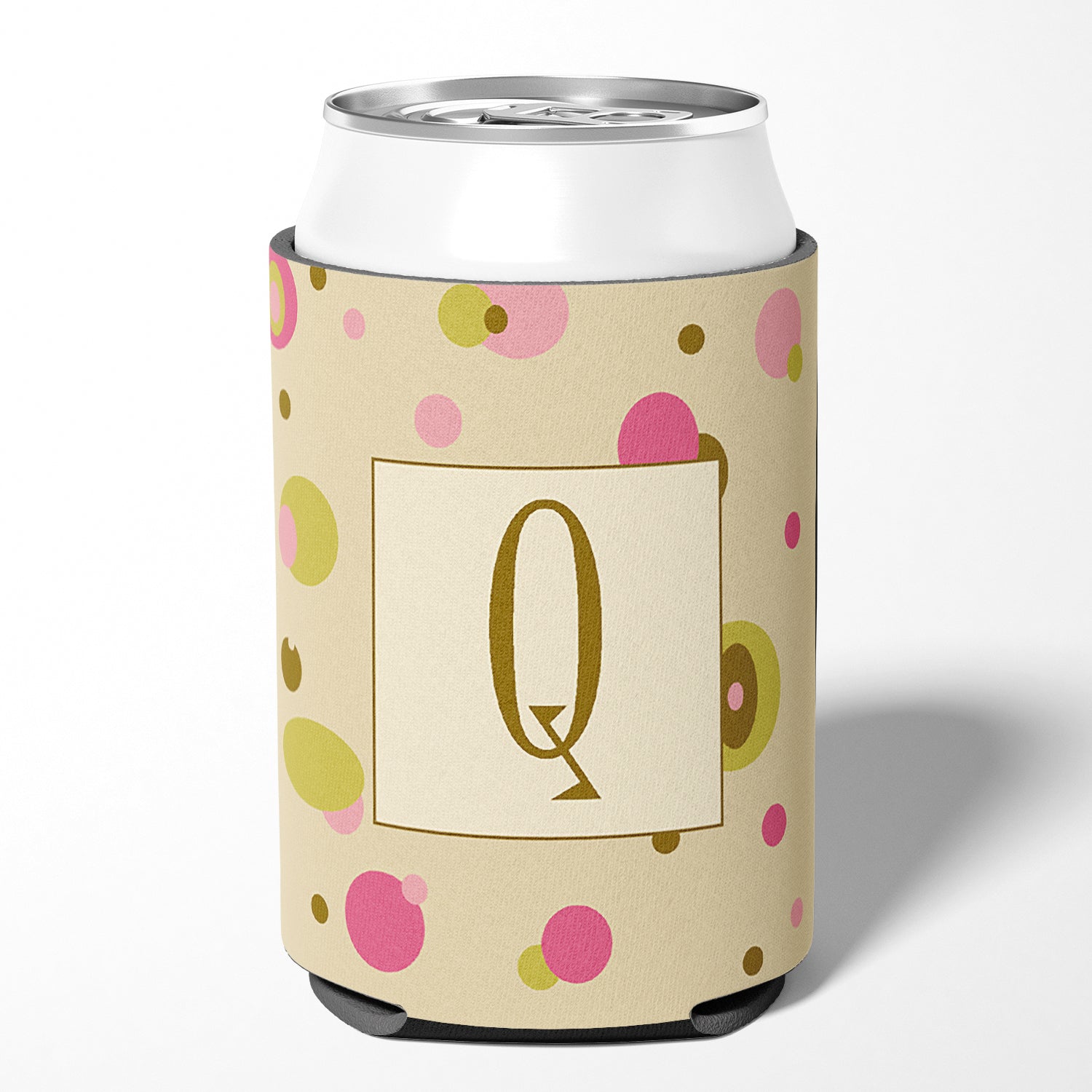 Letter Q Initial Monogram - Tan Dots Can or Bottle Beverage Insulator Hugger.