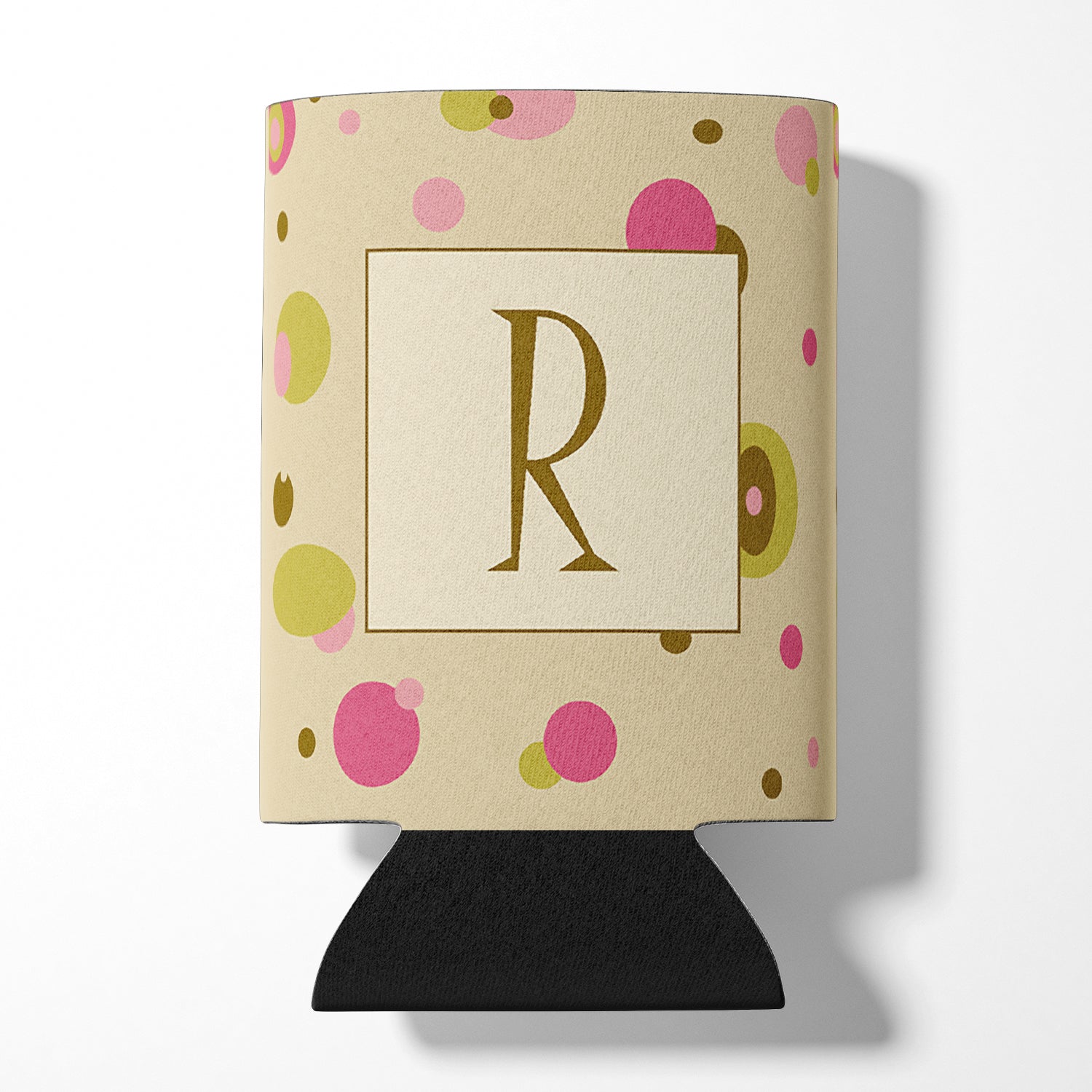 Letter R Initial Monogram - Tan Dots Can or Bottle Beverage Insulator Hugger.