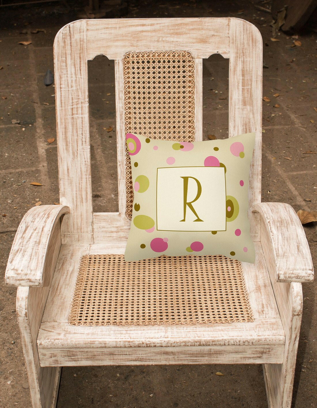 Letter R Initial Monogram - Tan Dots Decorative   Canvas Fabric Pillow - the-store.com