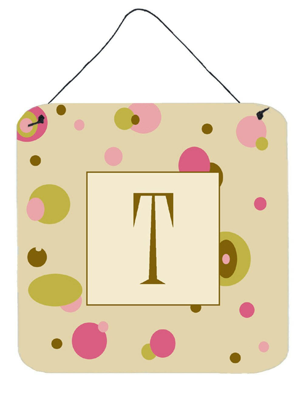 Letter T Initial Monogram - Tan Dots Wall or Door Hanging Prints by Caroline's Treasures