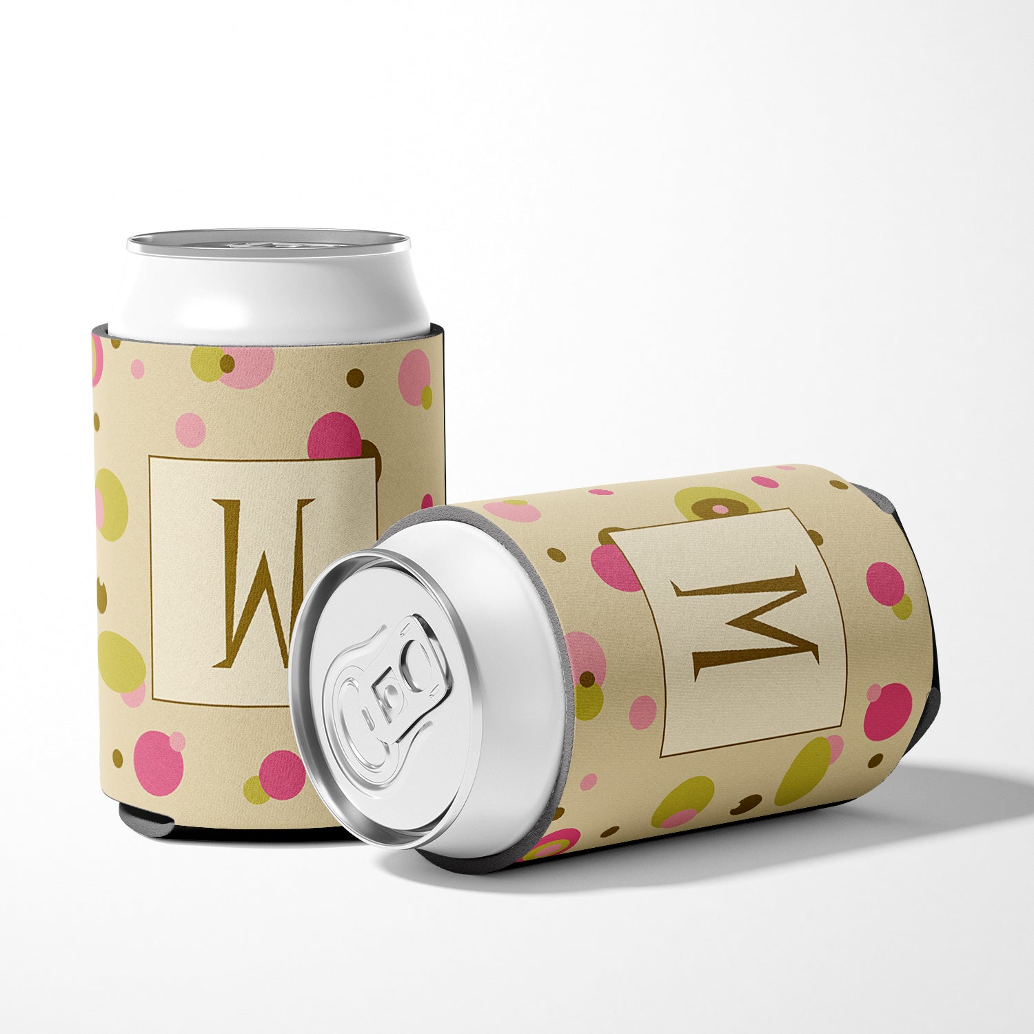 Letter W Initial Monogram - Tan Dots Can or Bottle Beverage Insulator Hugger