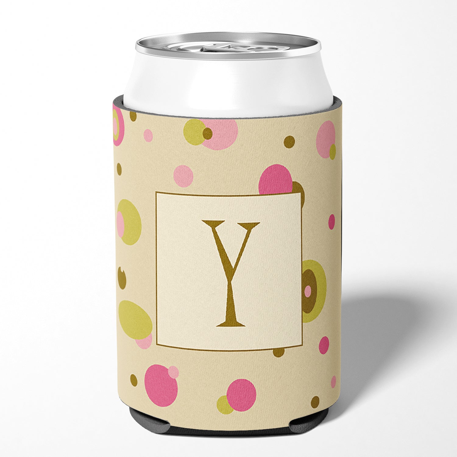 Letter Y Initial Monogram - Tan Dots Can or Bottle Beverage Insulator Hugger.
