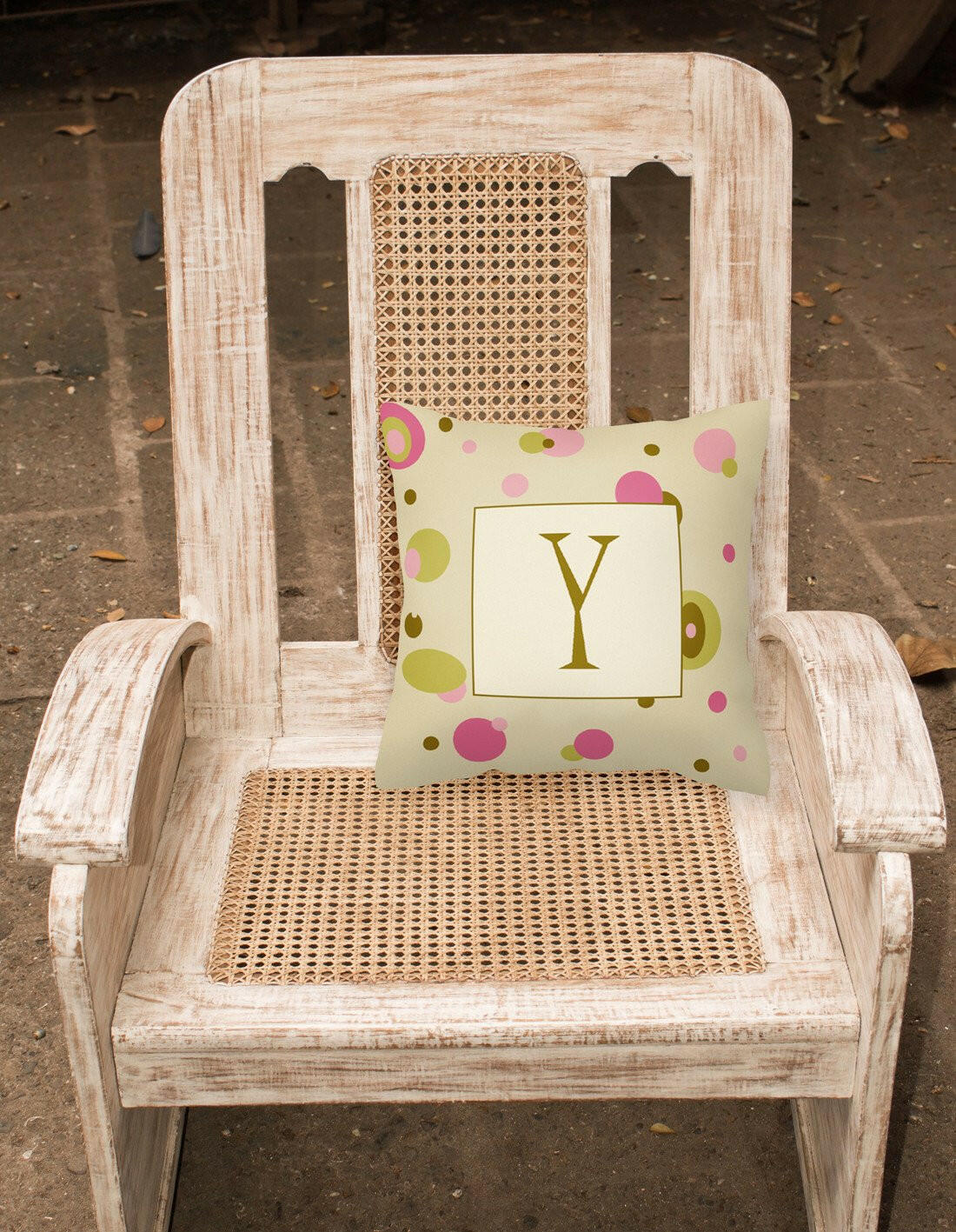 Letter Y Initial Monogram - Tan Dots Decorative   Canvas Fabric Pillow - the-store.com