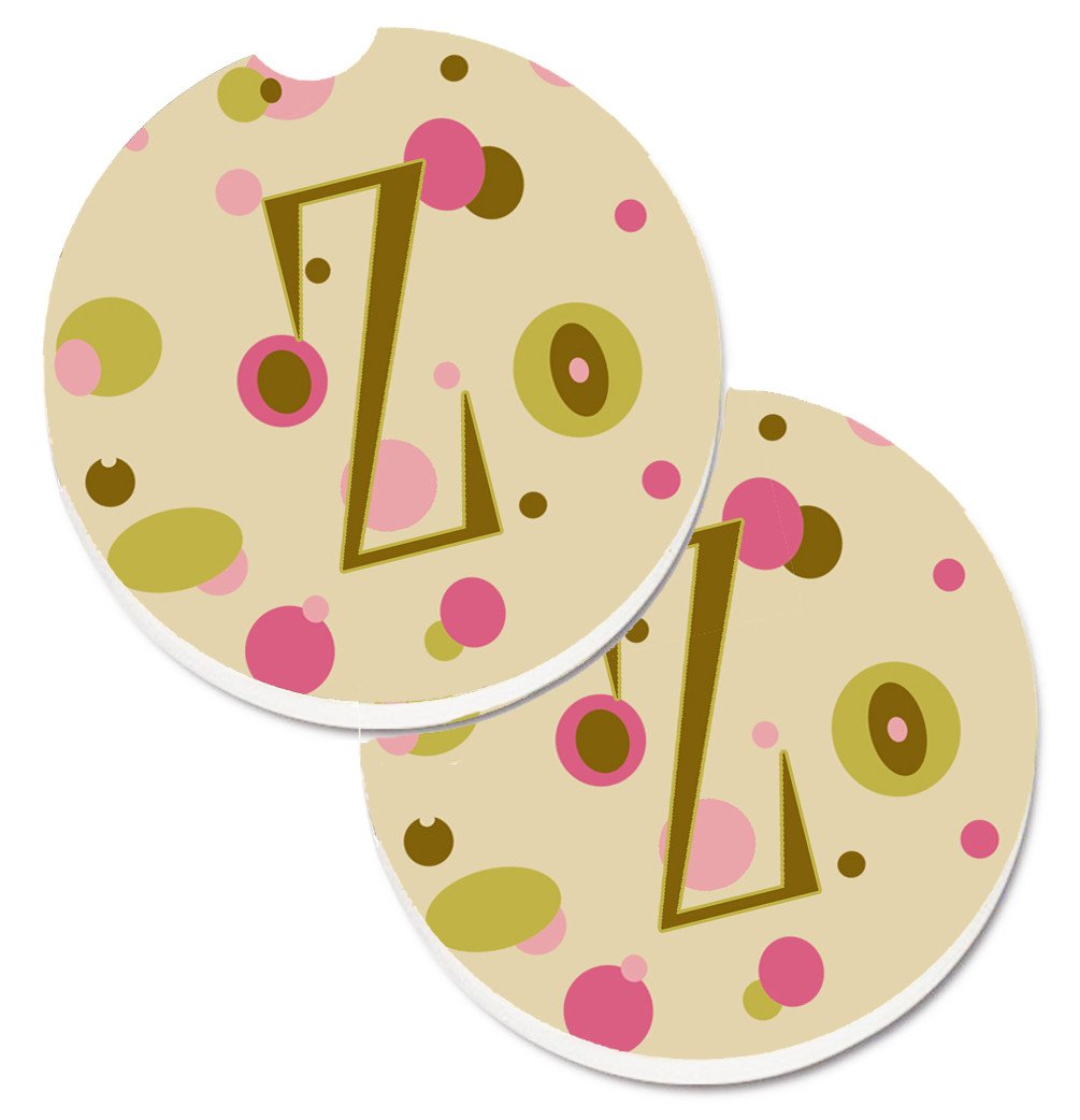 Letter Z Initial Monogram - Tan Dots Set of 2 Cup Holder Car Coasters CJ1004-ZCARC by Caroline&#39;s Treasures