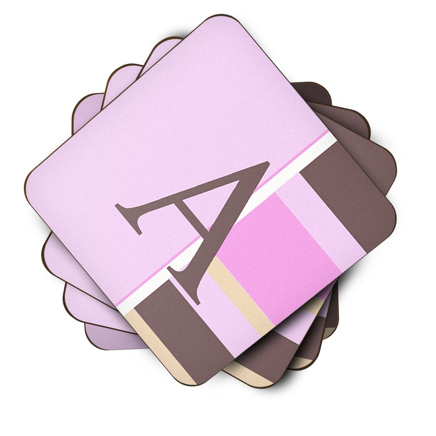 Set of 4 Monogram - Pink Stripes Foam Coasters Initial Letter A - the-store.com