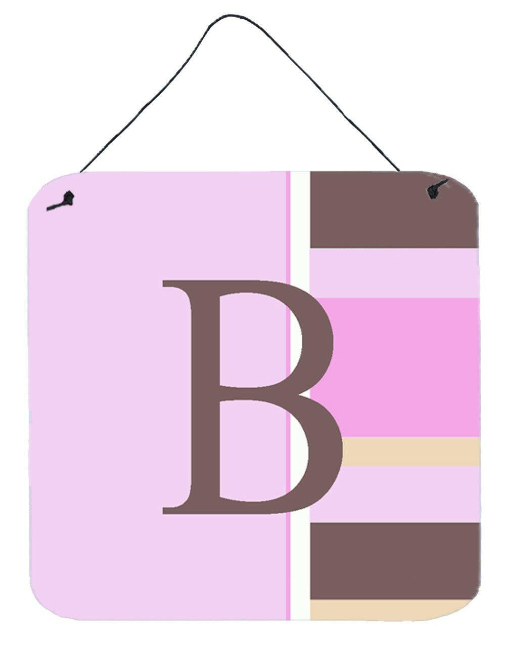 Letter B Initial Monogram - Pink Stripes Wall or Door Hanging Prints by Caroline&#39;s Treasures