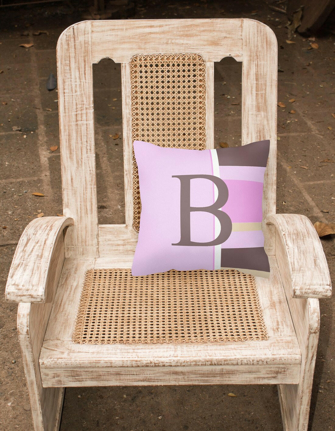Letter B Initial Monogram - Pink Stripes Decorative   Canvas Fabric Pillow - the-store.com