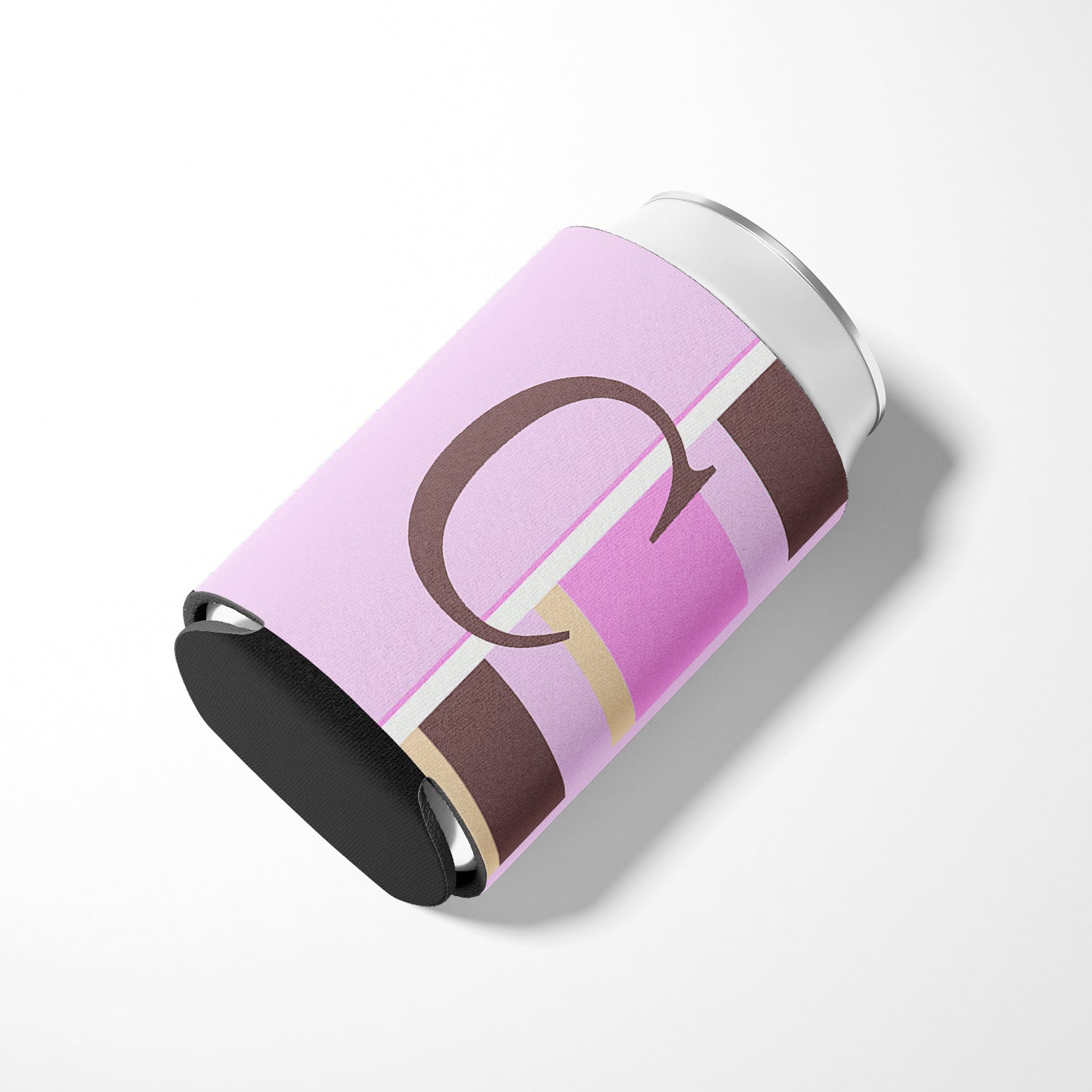 Letter C Initial Monogram - Pink Stripes Can or Bottle Beverage Insulator Hugger.