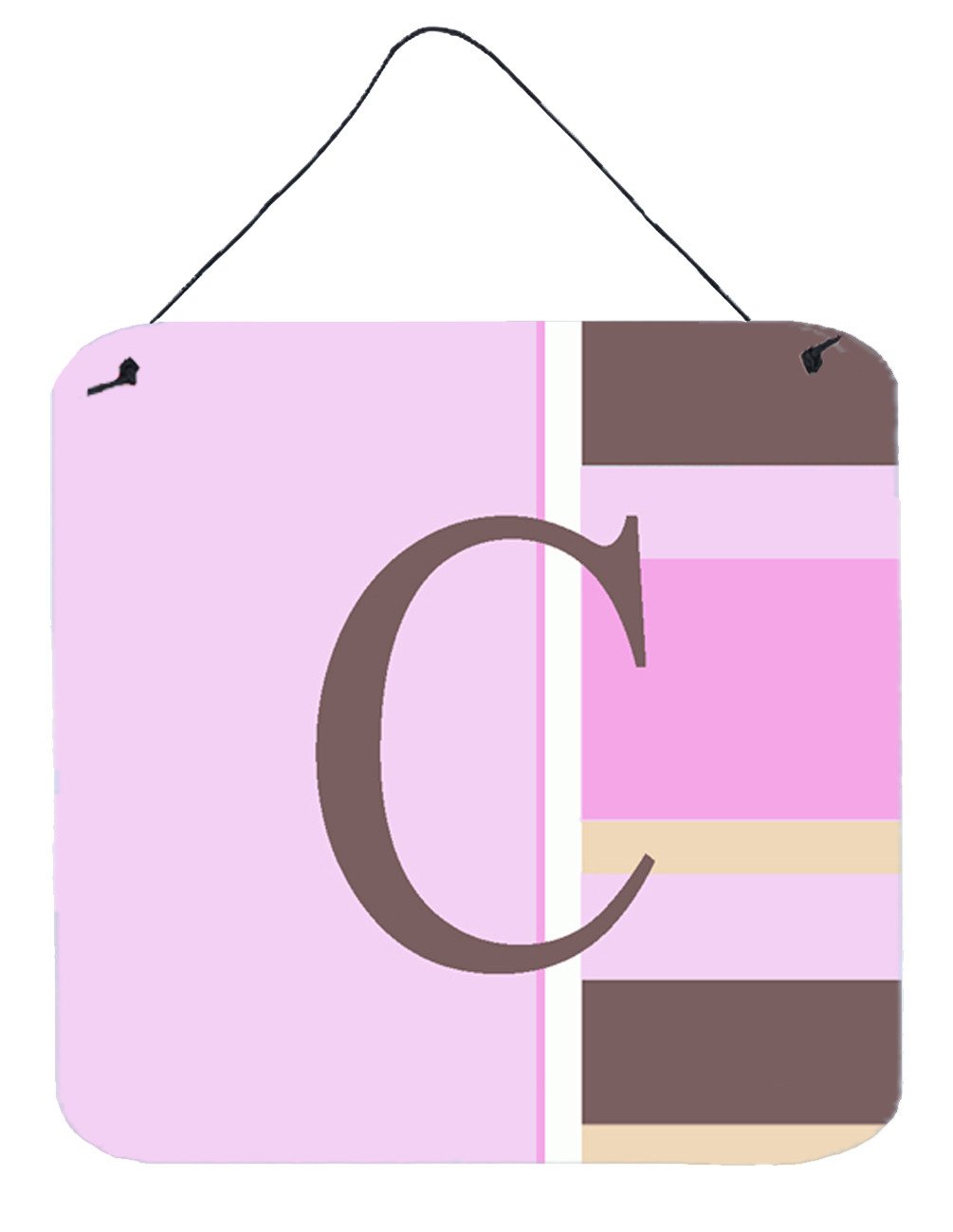 Letter C Initial Monogram - Pink Stripes Wall or Door Hanging Prints by Caroline&#39;s Treasures