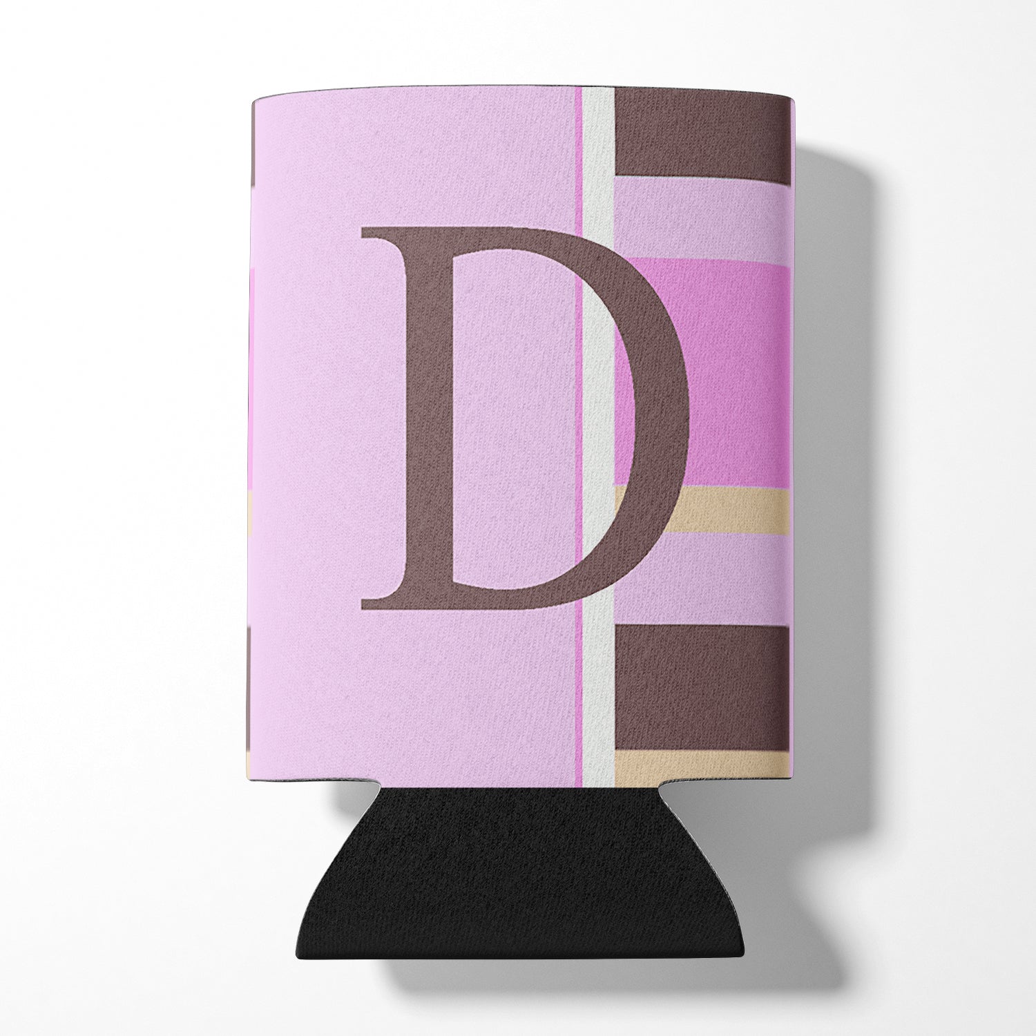 Letter D Initial Monogram - Pink Stripes Can or Bottle Beverage Insulator Hugger.